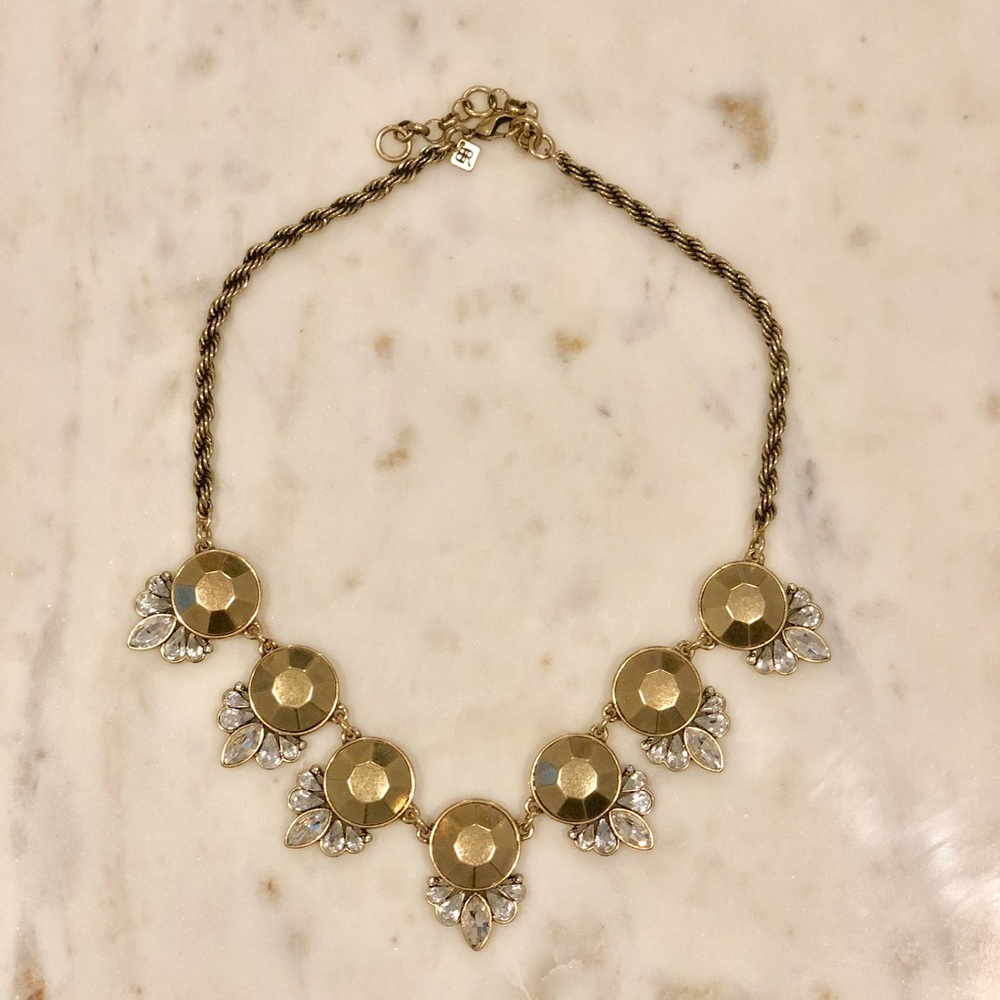 Banana Republic Gold & Crystal Statement Necklace